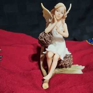 Vintage Summit Collection Fairy Pixie Figurine Pinecone Wood Branch Resin Statue